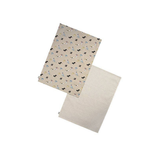 Woof Set of 2 Tea Towels, Stone