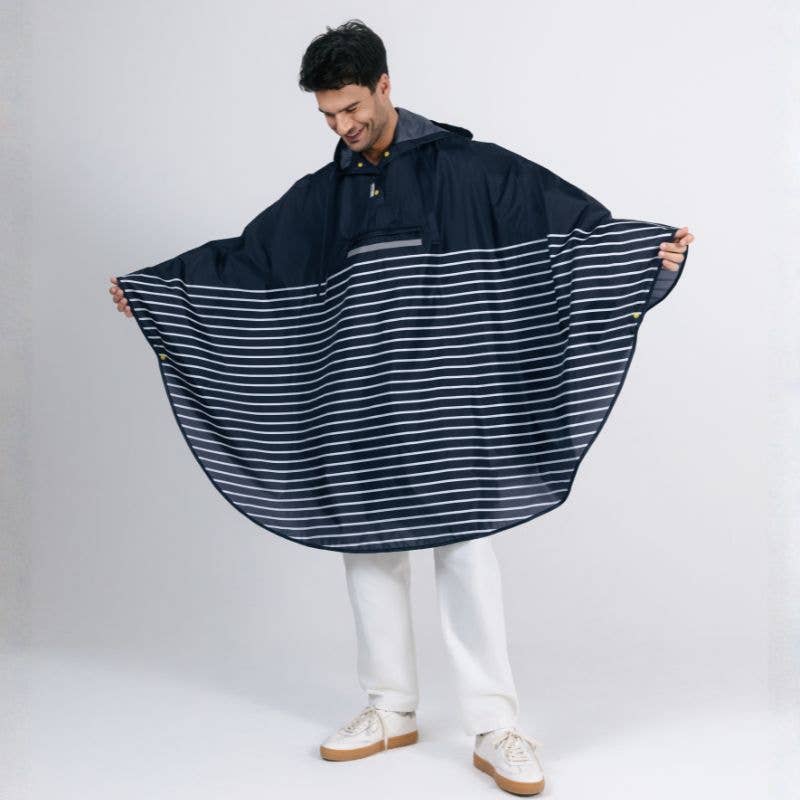 Unisex Breton-striped Rain Poncho