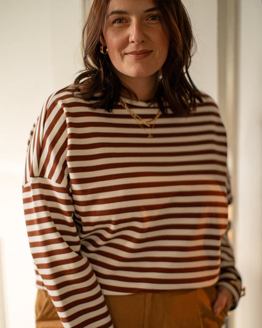 Chalk | Rebecca Stripe Top | Tobacco/Ecru