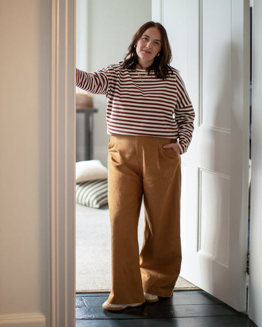 Chalk | Rebecca Stripe Top | Tobacco/Ecru
