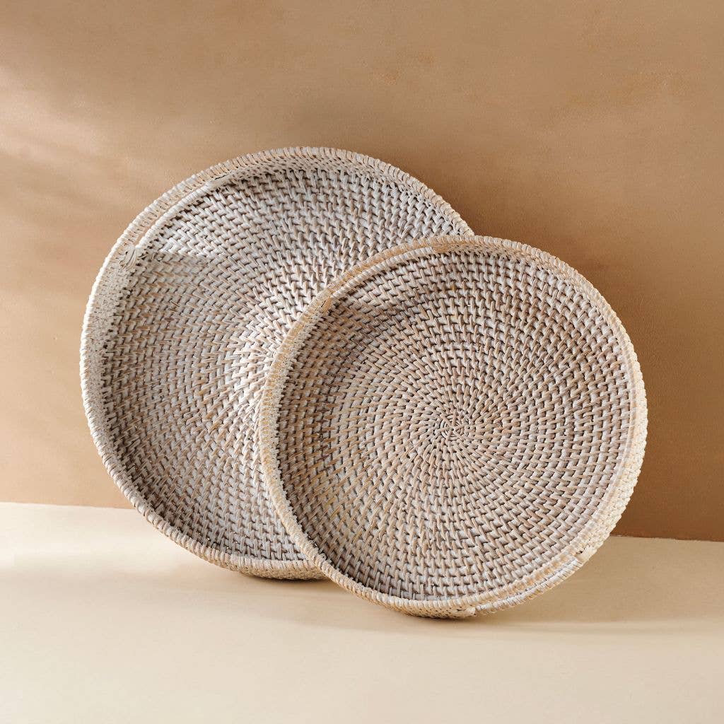 Rattan Trays | Round Hand Woven Wicker Serving Tray Décor