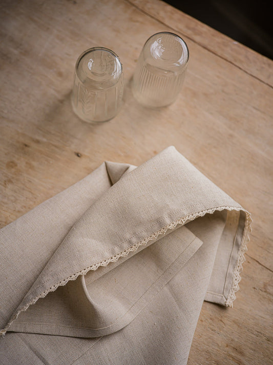 Linen and Lace Napkin - Natural - Set of 4