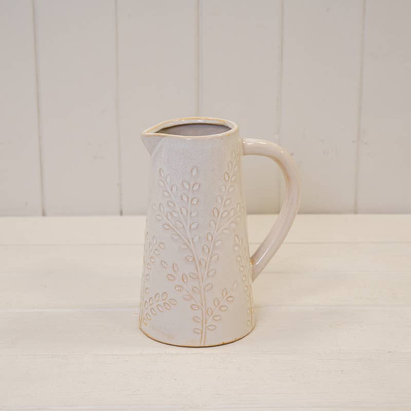 Ceramic Natural Jug with Olive Branch Design