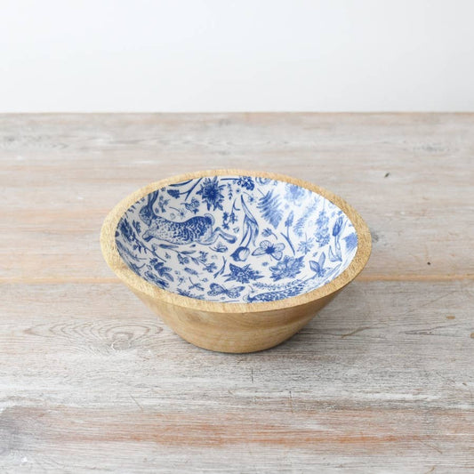 Enamel Blue Floral Bowl, 17cm