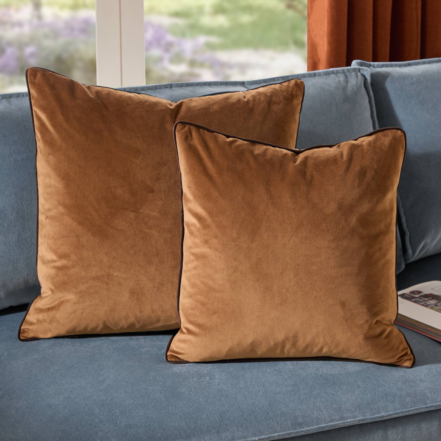 Meridian Velvet Cushion | Caramel/Chocolate