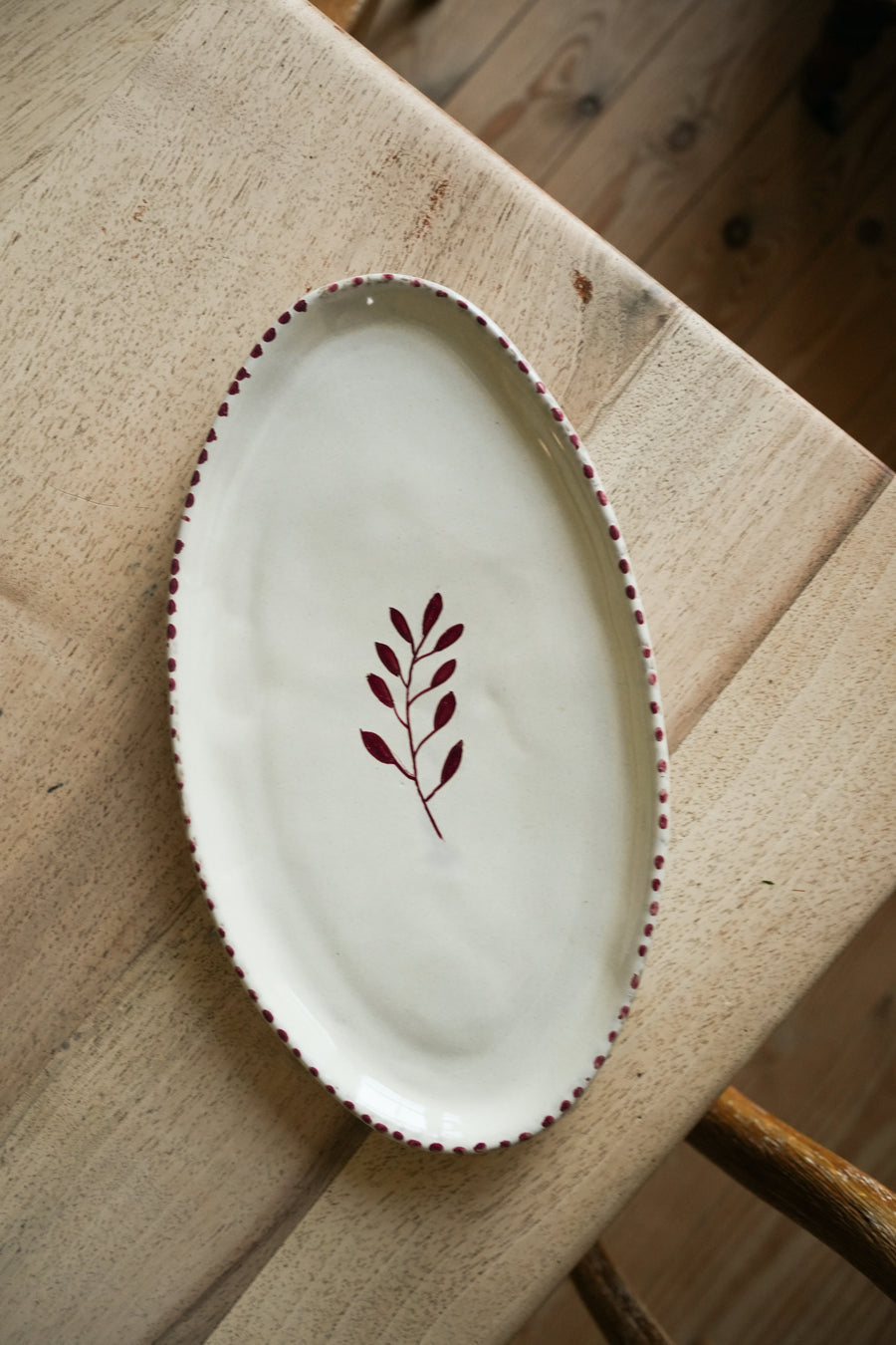 Hand Painted Botanic Oval Plate - Brick
