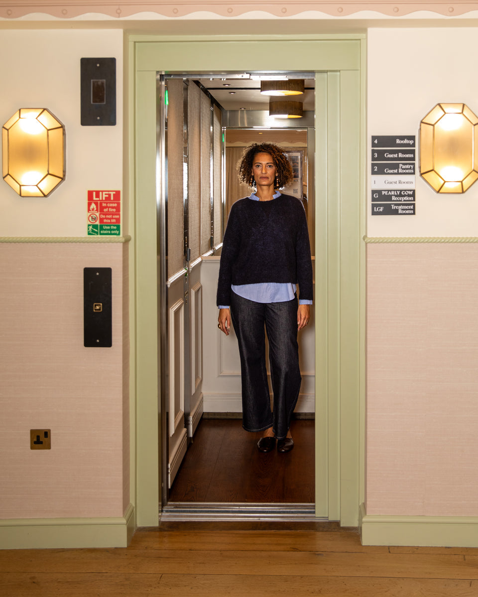 Chalk | Megan Top | Lightweight Mohair | Navy