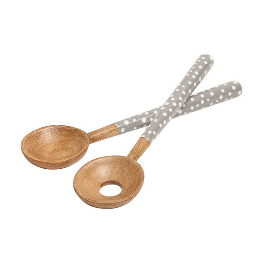 Sintra Mango Wood Spotted Salad Servers - Stone