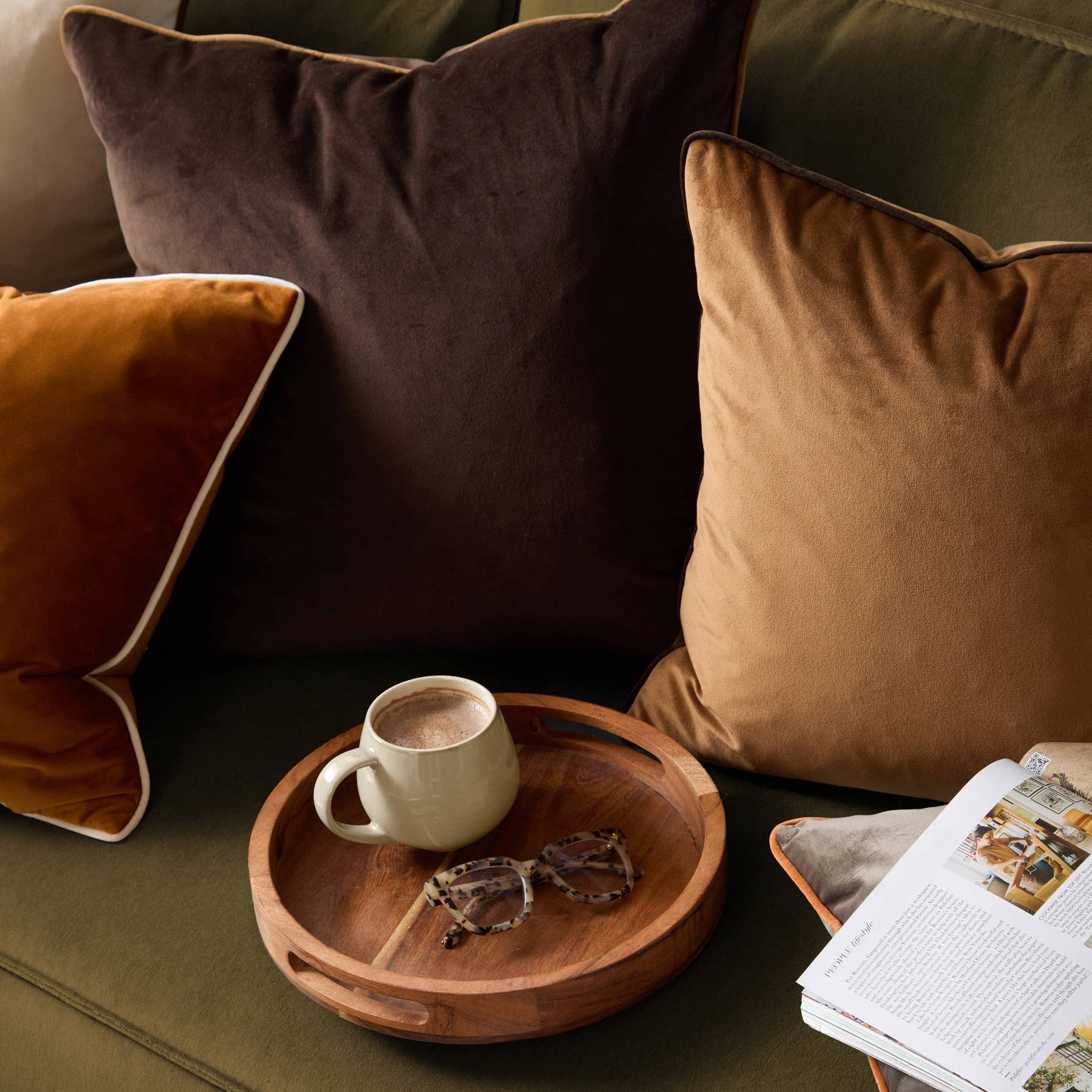 Meridian Velvet Cushion | Caramel/Chocolate