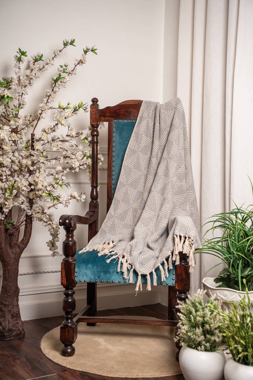 Herringbone Cotton Throw | Petrol Blue