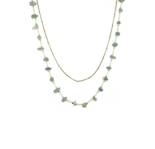 Double Layered Stone Short Necklace | Gold | Green