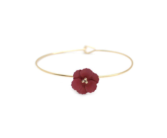 Small Flower Bangle Bracelet | Gold | Burgundy