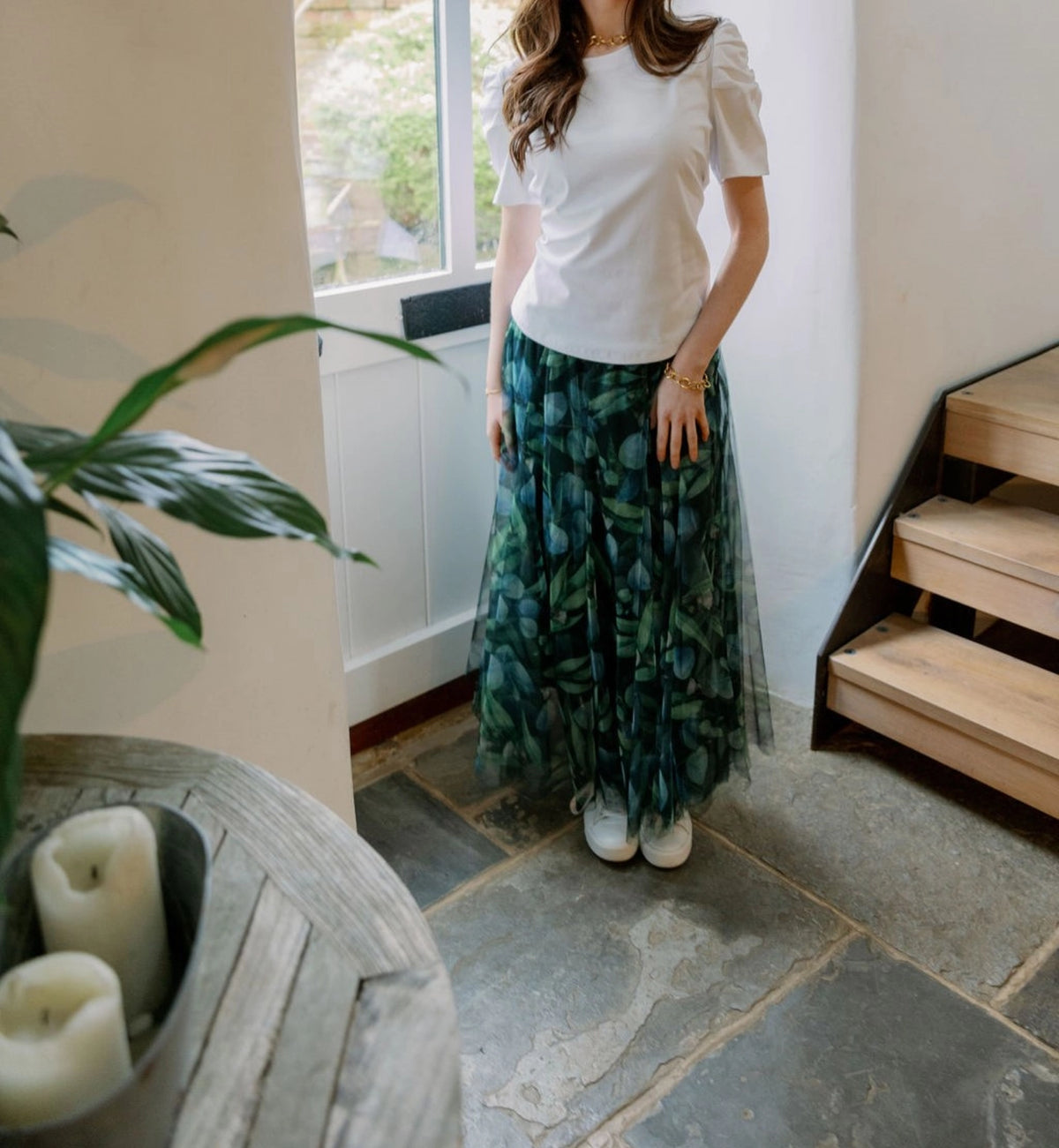 Tulle Layer Skirt in Botanical Print