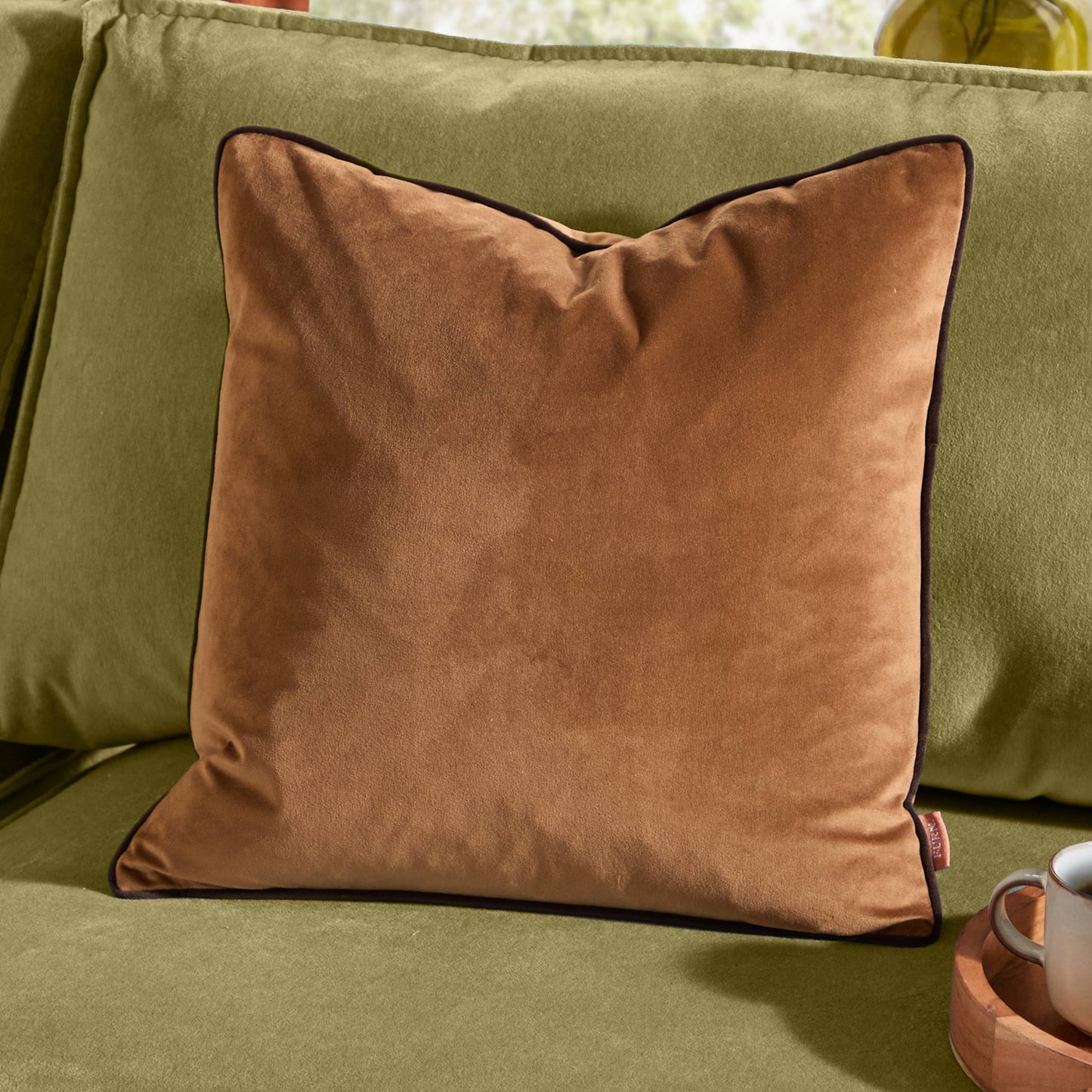 Meridian Velvet Cushion | Caramel/Chocolate