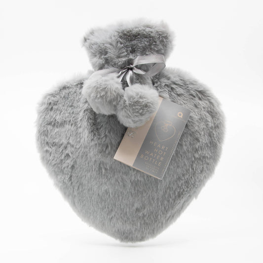 Grey Faux Fur Heart Hot Water Bottle