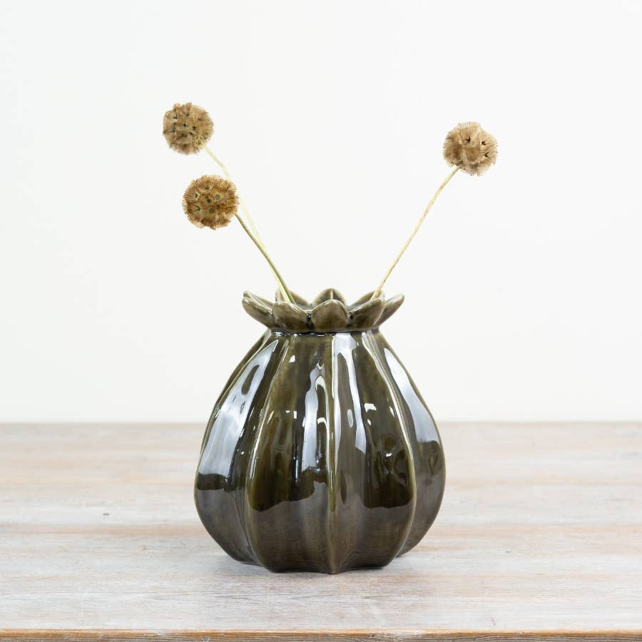 Poppy Seed Green Vase, 16cm