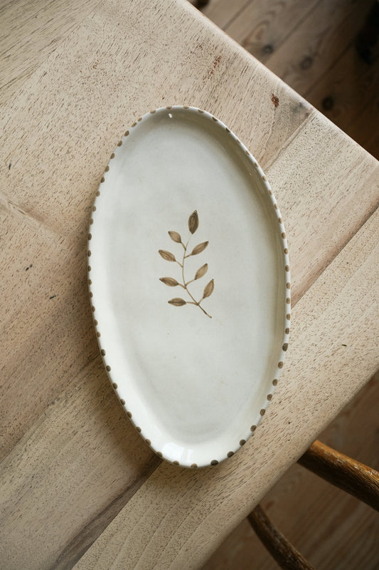 Hand Painted Botanic Oval Plate - Taupe