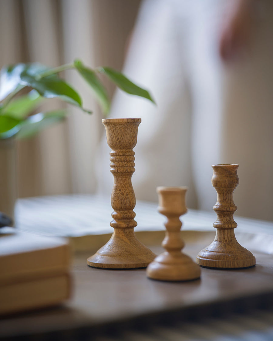 Wooden candle holders - Set of 3