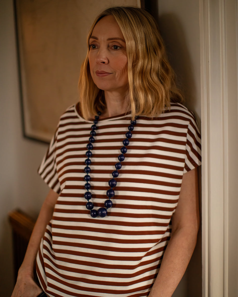 Chalk | Wei Stripe Top | Tobacco/Ecru