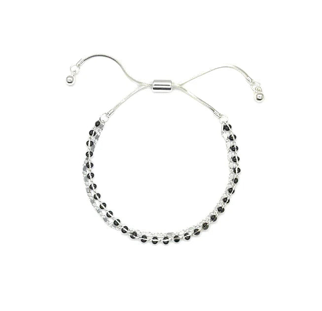 Double Layered Colourful Beaded Slider Bracelet | Silver | Black