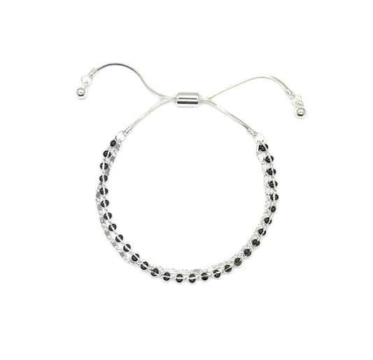 Double Layered Colourful Beaded Slider Bracelet | Silver | Black