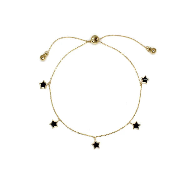 Five Enamel Coloured Star Slider Bracelet | Gold | Black