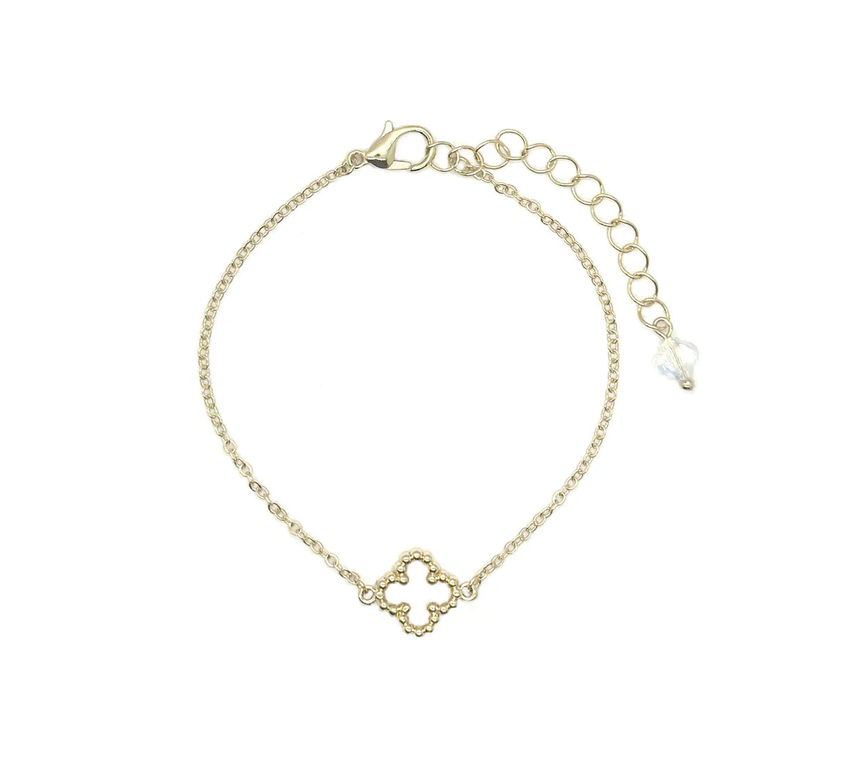 Small Glass Clover Brass Chain Bracelet | Gold