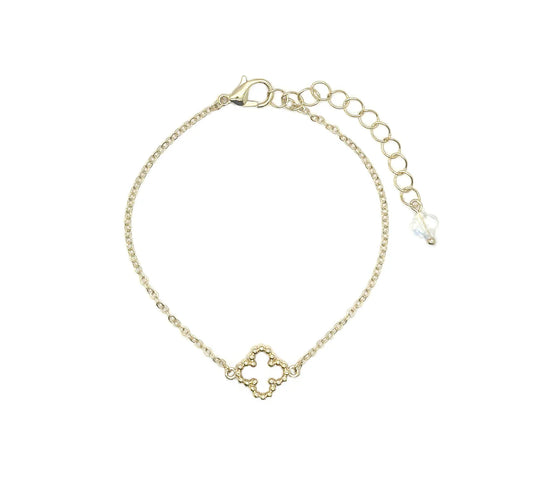 Small Glass Clover Brass Chain Bracelet | Gold