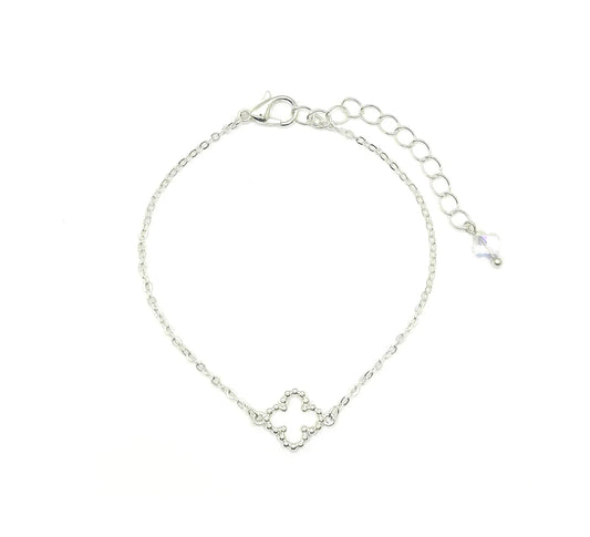 Small Glass Clover Brass Chain Bracelet | Silver