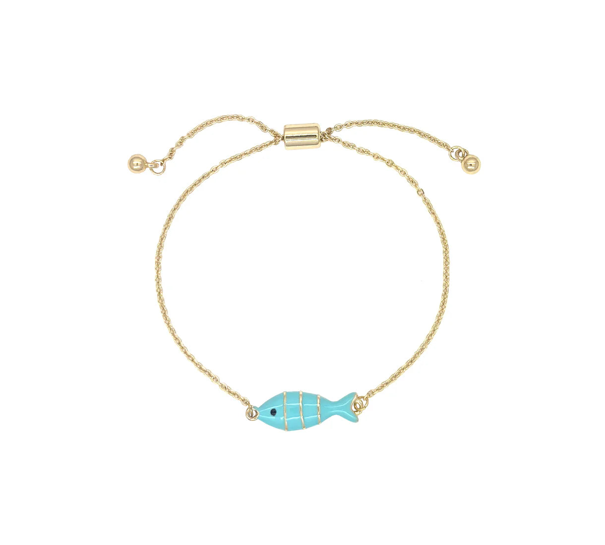 Colourful Enamel Fish Slider Bracelet | Gold | Turquoise