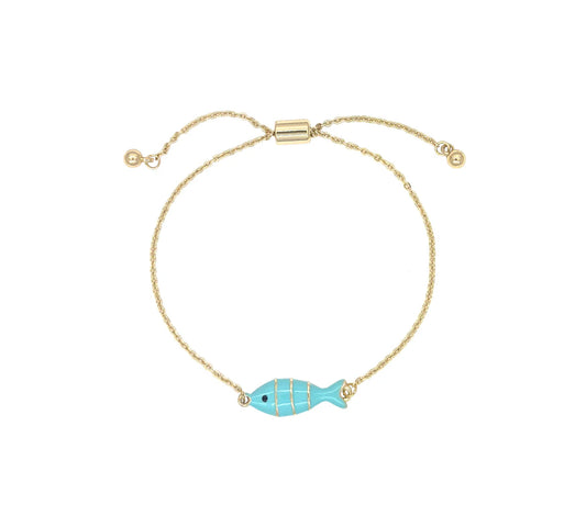 Colourful Enamel Fish Slider Bracelet | Gold | Turquoise