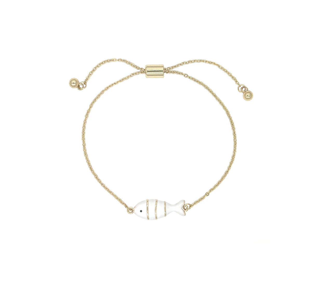 Colourful Enamel Fish Slider Bracelet | Gold | White
