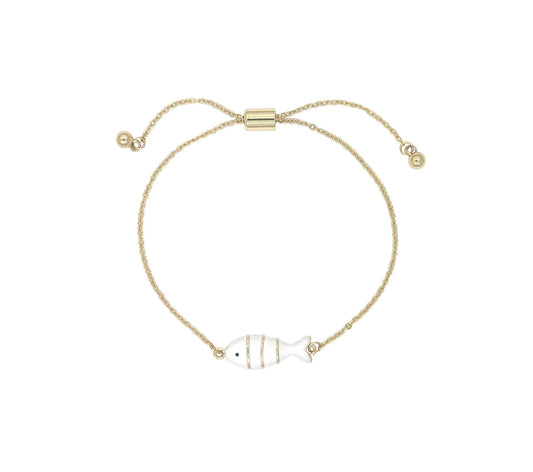 Colourful Enamel Fish Slider Bracelet | Gold | White
