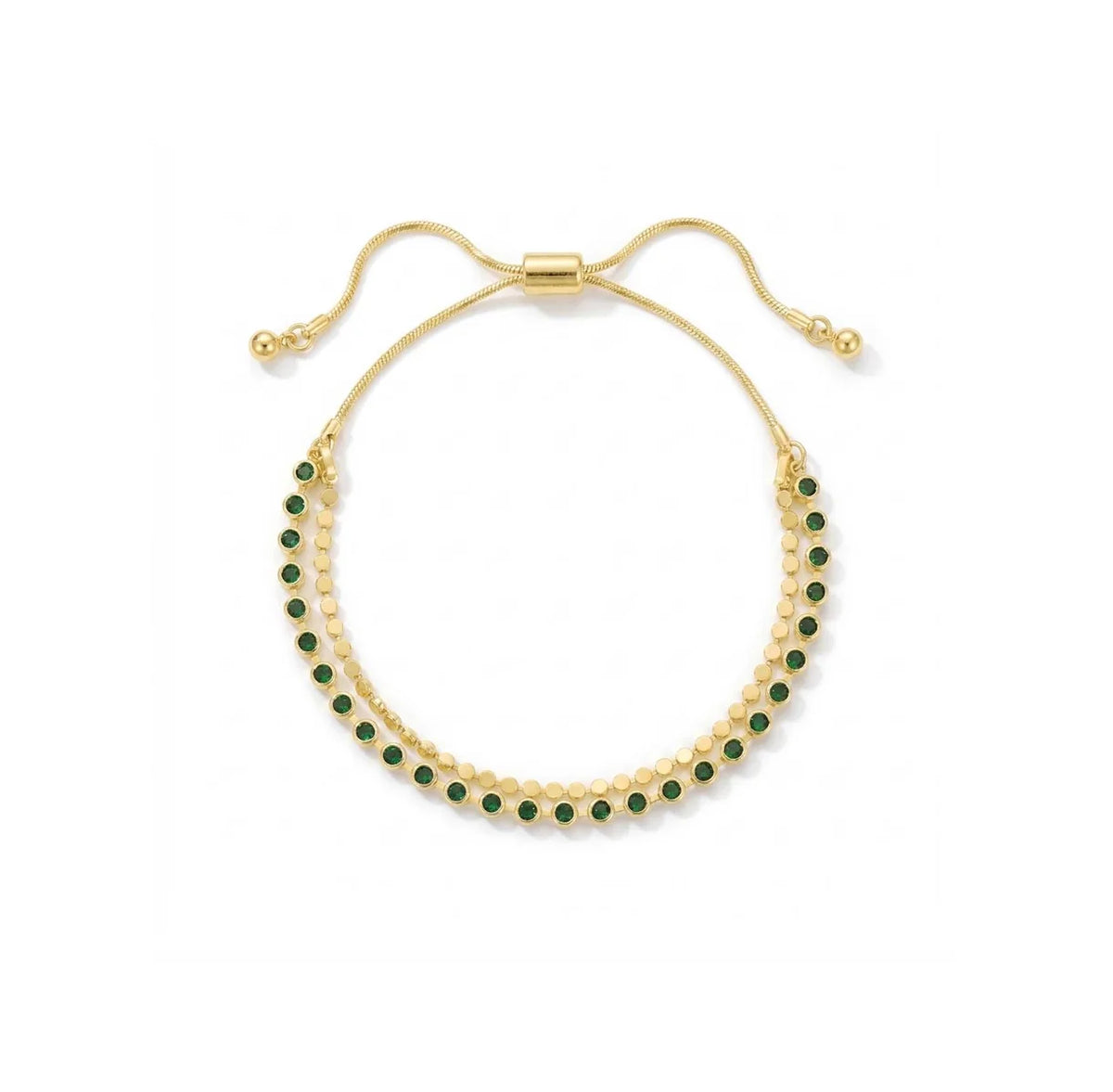 Layered Coloured Glass Stone Slider Bracelet | Gold | Green