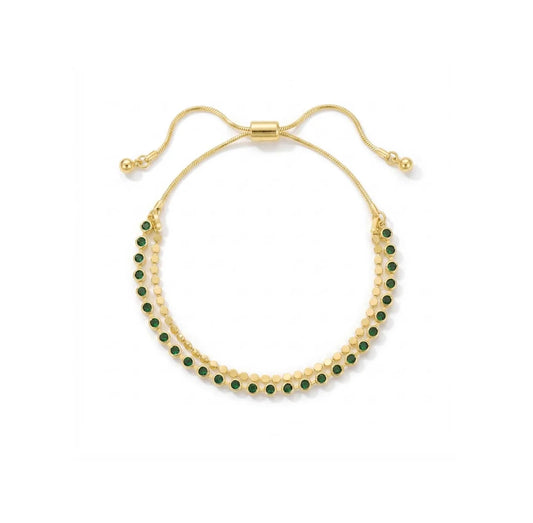 Layered Coloured Glass Stone Slider Bracelet | Gold | Green