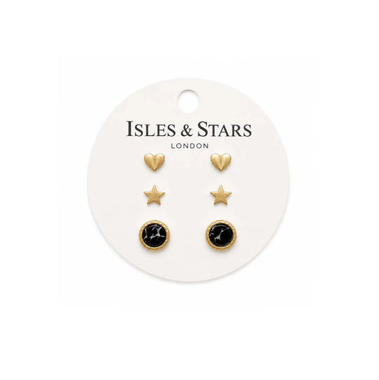 3 Sets of Stud Earrings | Gold | Black