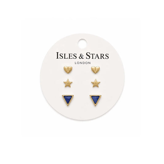 3 Sets of Stud Earrings | Gold | Navy