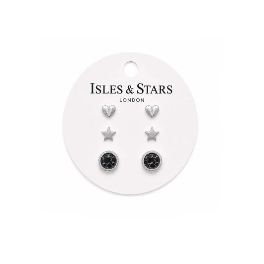 3 Sets of Stud Earrings | Silver | Black