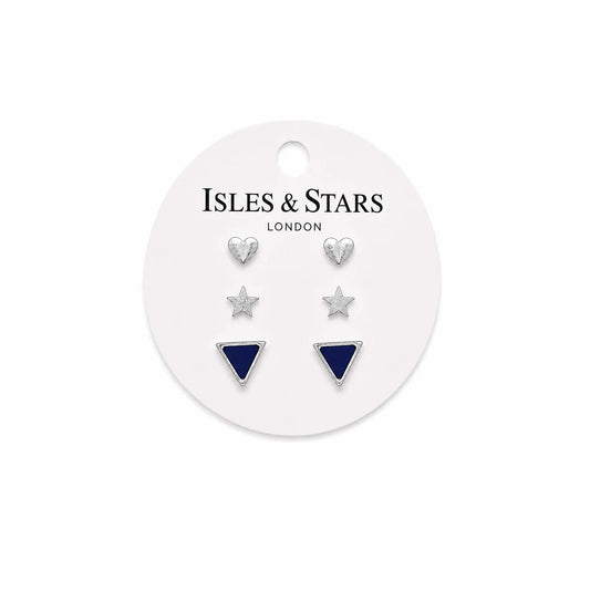 3 Sets of Stud Earrings | Silver | Navy