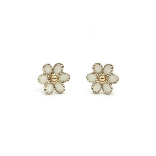 Enamel Coloured Flowers Stud Earrings | Gold | Ivory