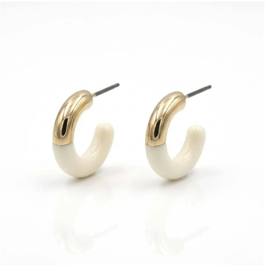 Mixed Metal and Resin C-Shaped Hoop Earrings | Gold | Ivory