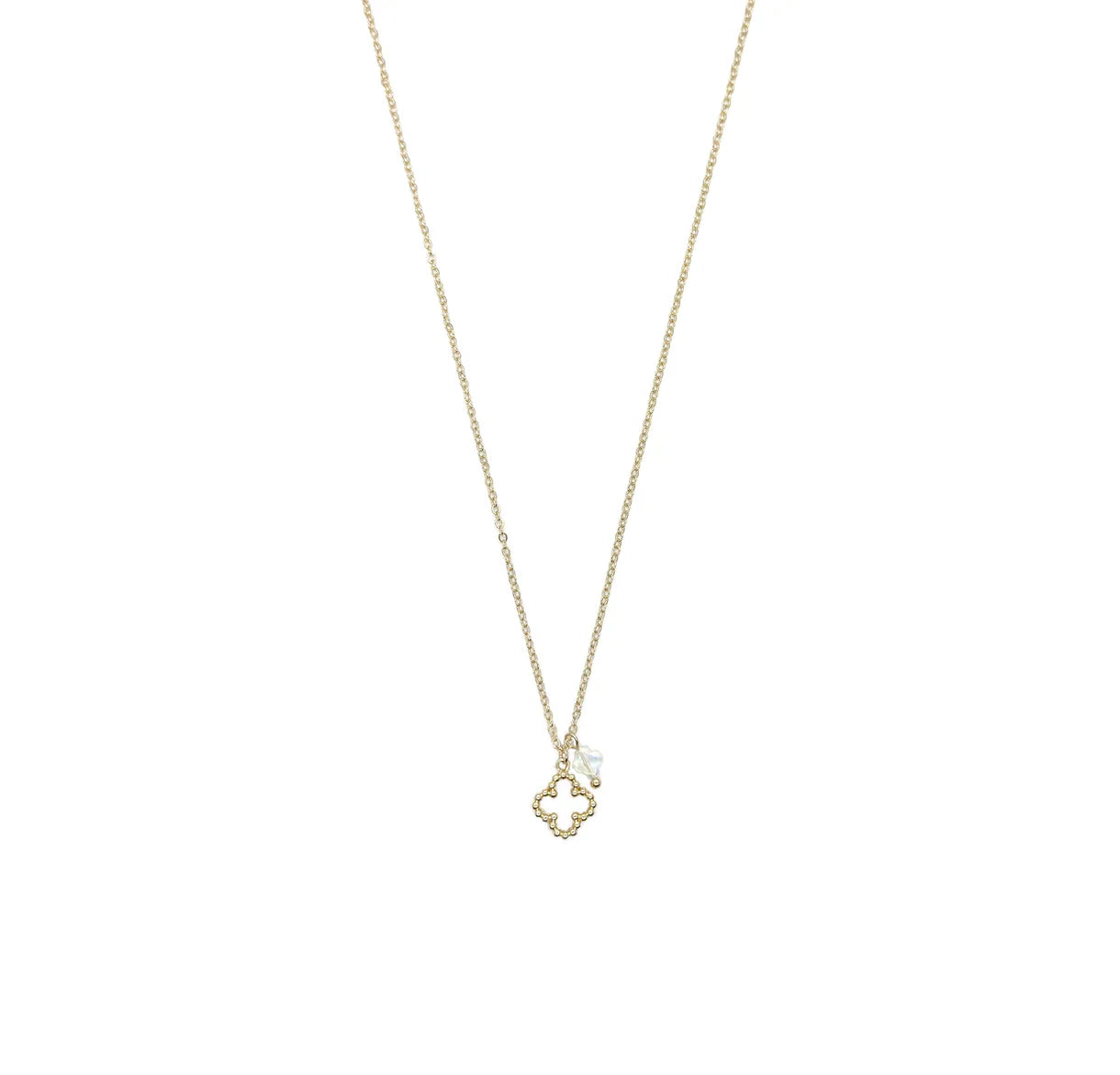 Small Glass Clover Pendant Brass Necklace | Gold