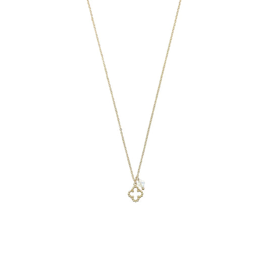 Small Glass Clover Pendant Brass Necklace | Gold