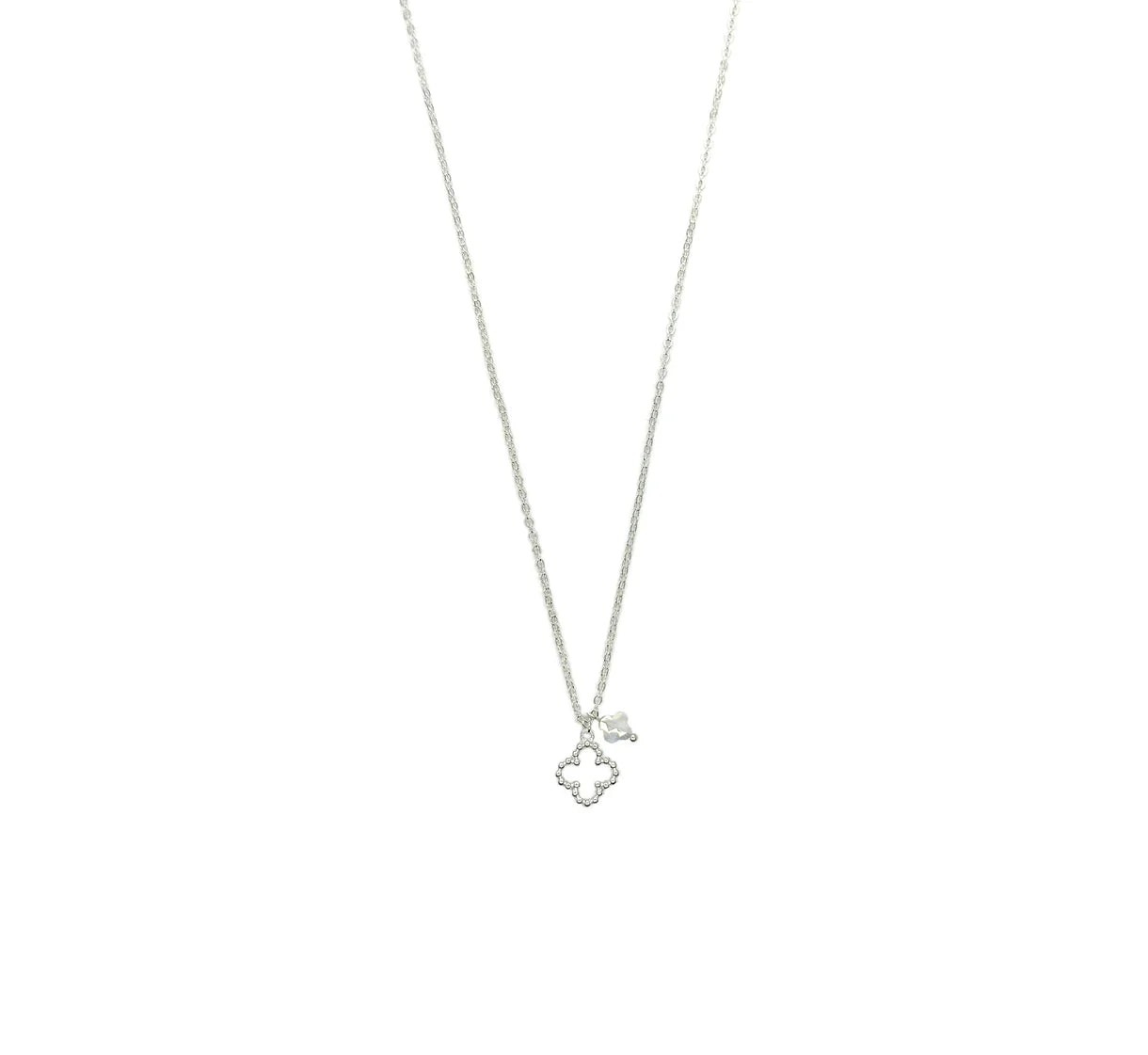Small Glass Clover Pendant Brass Necklace | Silver