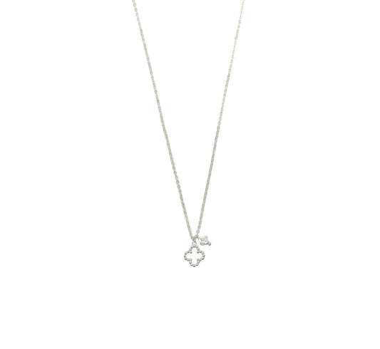 Small Glass Clover Pendant Brass Necklace | Silver