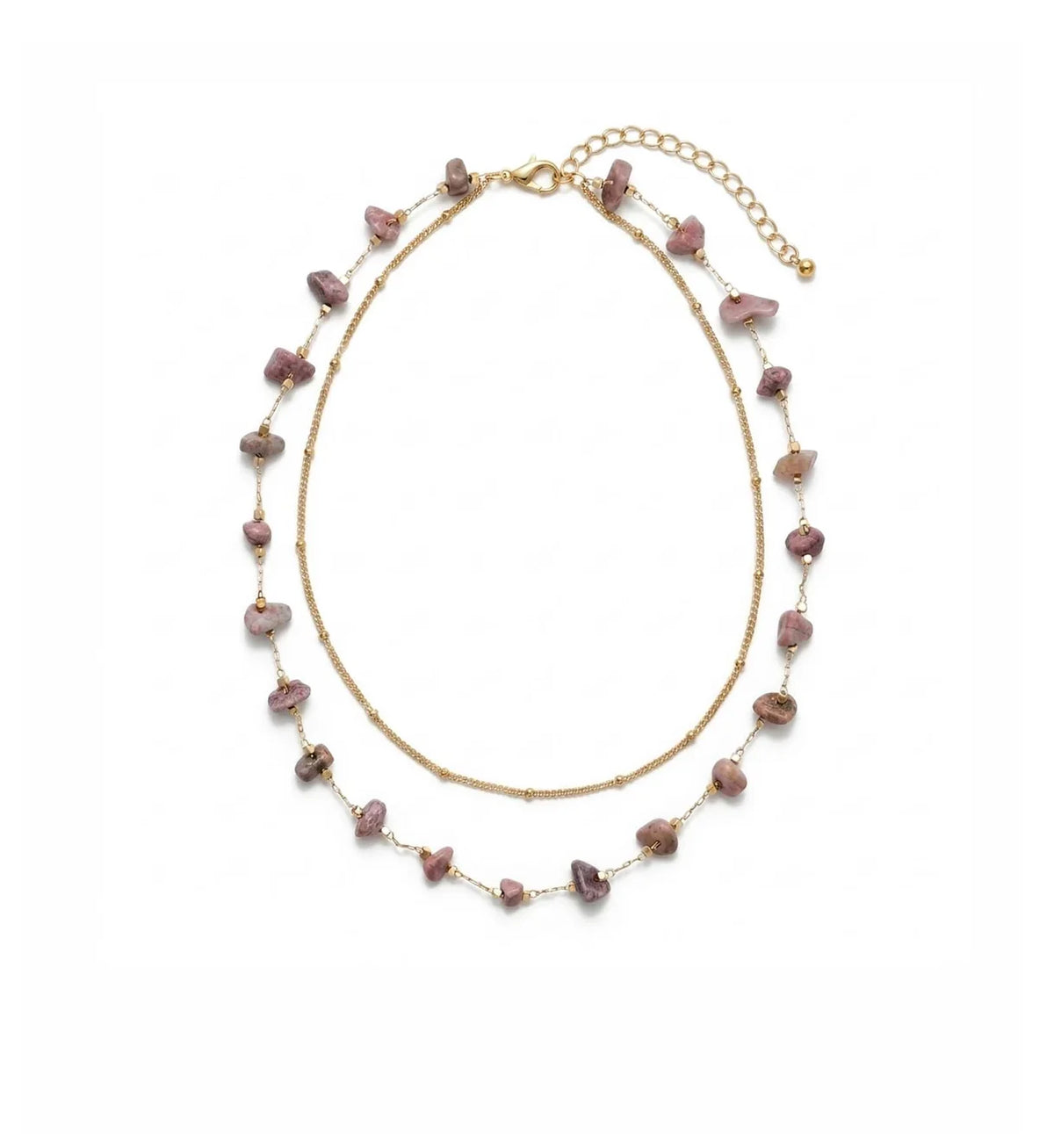 Double Layered Stone Short Necklace | Gold | Pink