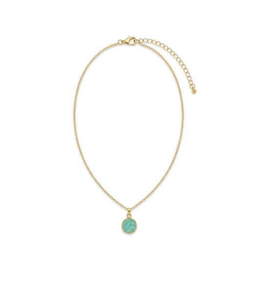 Round Semi-Precious Stone Pendant Necklace | Gold | Green Jade