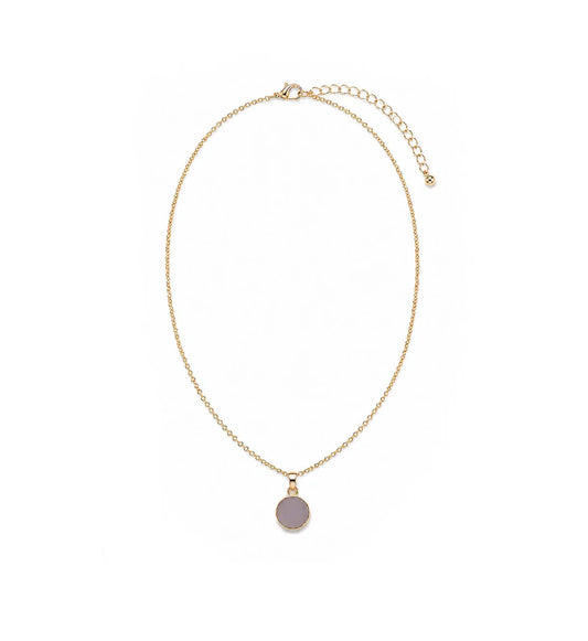 Round Semi-Precious Stone Pendant Necklace | Gold | Rose Quartz