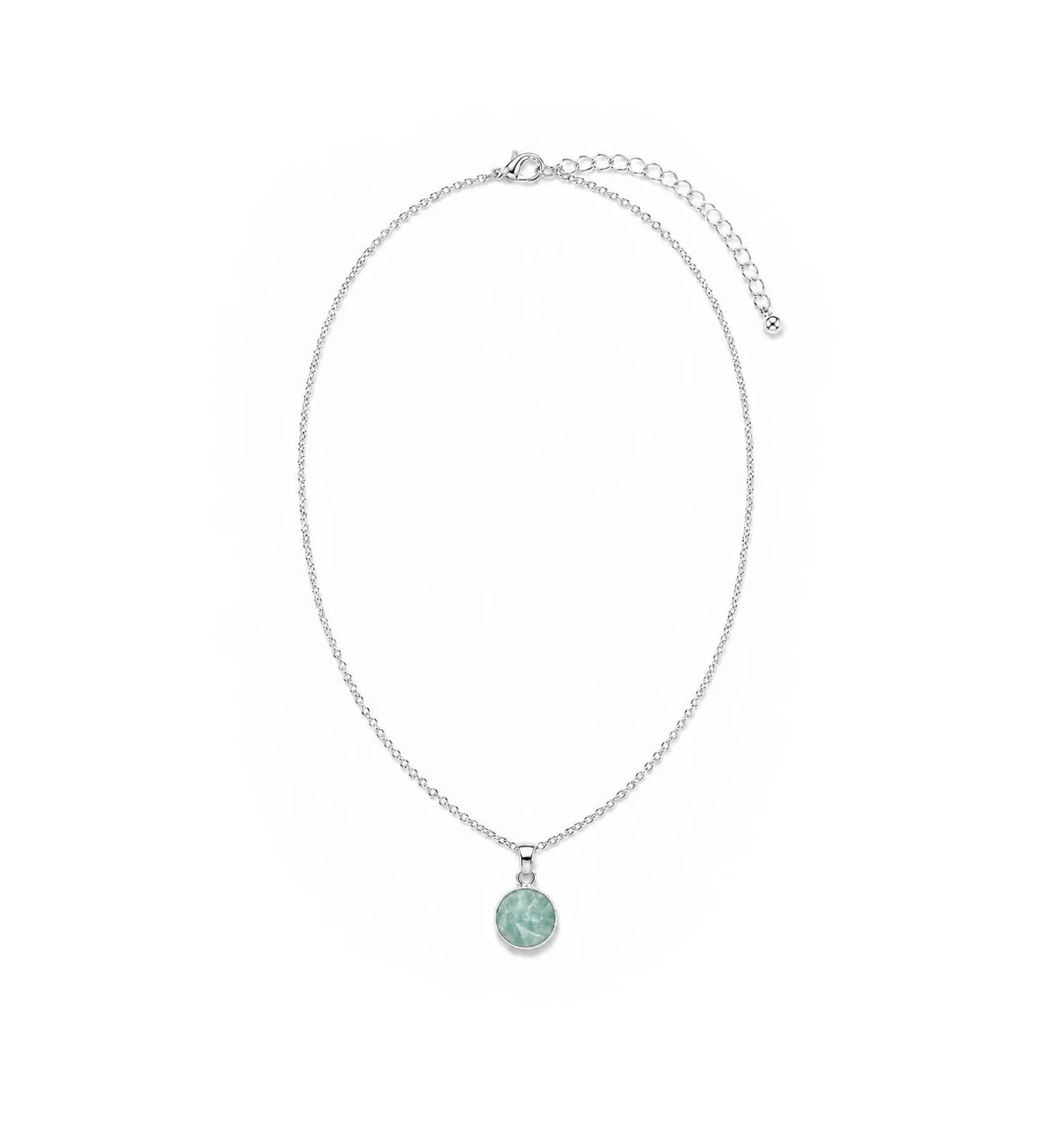 Round Semi-Precious Stone Pendant Necklace | Silver | Green Jade