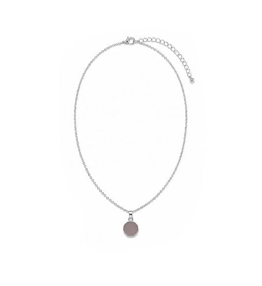 Round Semi-Precious Stone Pendant Necklace | Silver | Rose Qaurtz